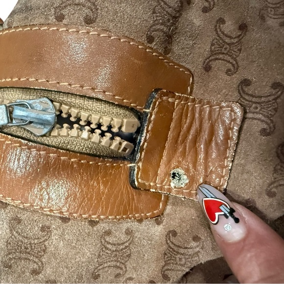 Vintage Celine Macadam Suede Boston Bag Brown Monogram Leather Trim Top Handle - Picture 11 of 13